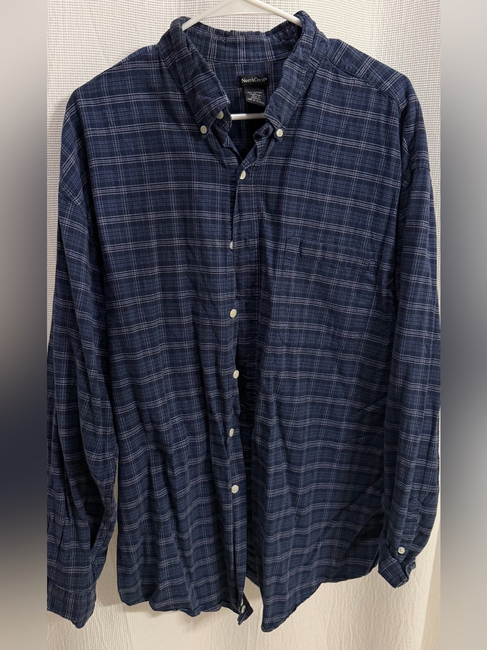 100% Cotton Navy Blue Plaid Button-Up
